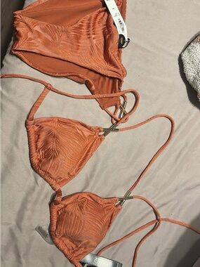 Victoria's Secret Orange Textured Triangle Bikini Set